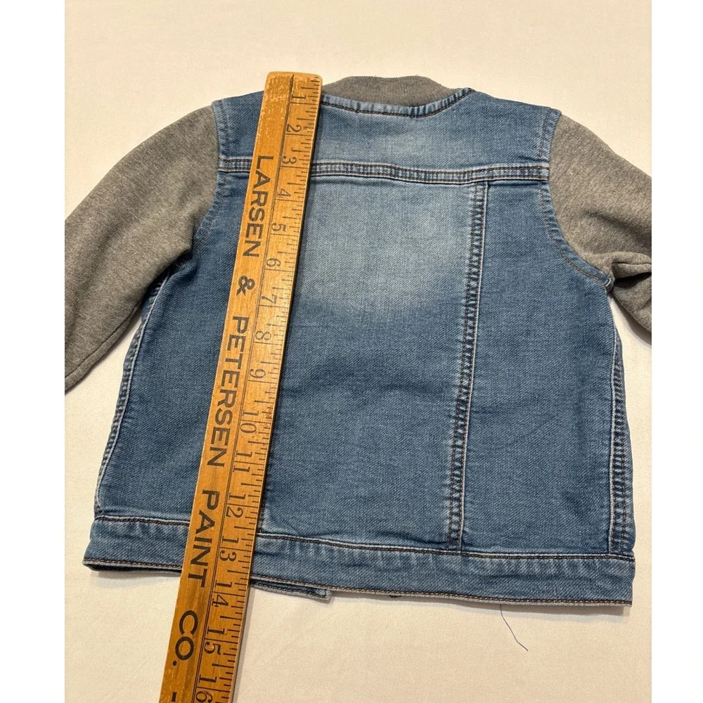 First Impressions Toddler Denim Jacket Grey Knit Sleeves Blue Jean 24 Months